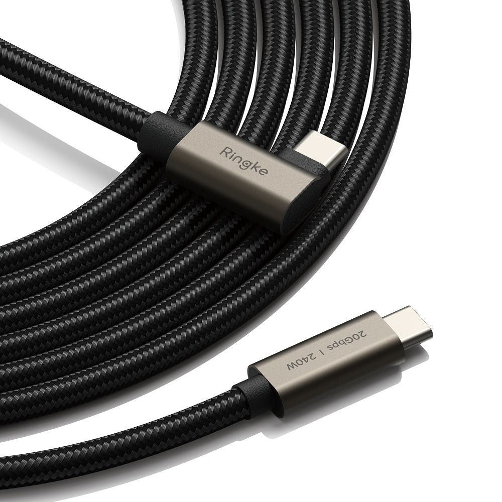 Câble de Données et de Charge USB-C - USB-C Ringke 2X2 Angled, 240W, 1m, Noir
