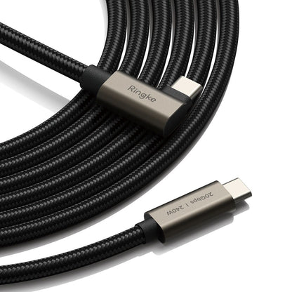 Câble de Données et de Charge USB-C - USB-C Ringke 2X2 Angled, 240W, 1m, Noir