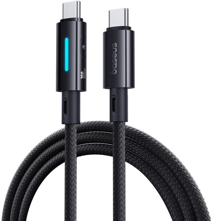 Câble de Données et de Charge USB-C - USB-C Baseus Lit Button Control, 100W, 2m, Noir P10379000121-01