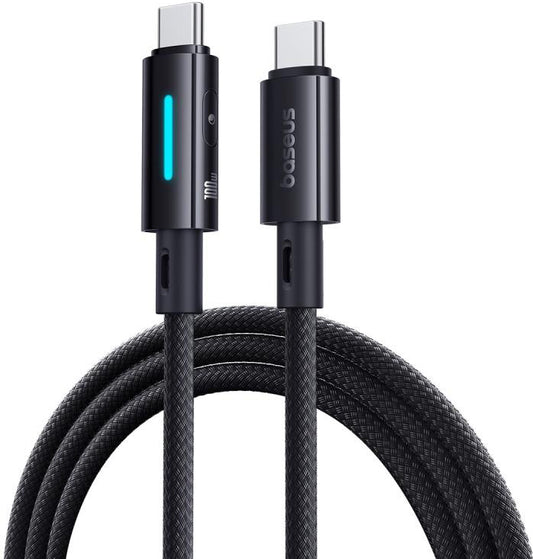 Câble de Données et de Charge USB-C - USB-C Baseus Lit Button Control, 100W, 2m, Noir P10379000121-01