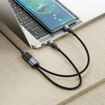 USB-C Data and Charging Cable - 2 x USB-C HOCO U139 2in1, 100W, 1.2m, Black