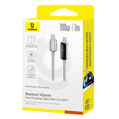 Câble de Données et de Charge USB-C - USB-C Baseus Vipow Display, 100W, 1m, Gris P10381802851-00