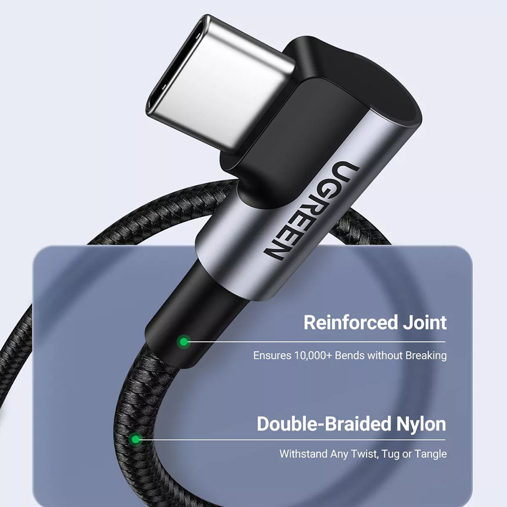 Câble de Données et de Charge USB-C - USB-C UGREEN US335 Angled, 100W, 2m, Noir