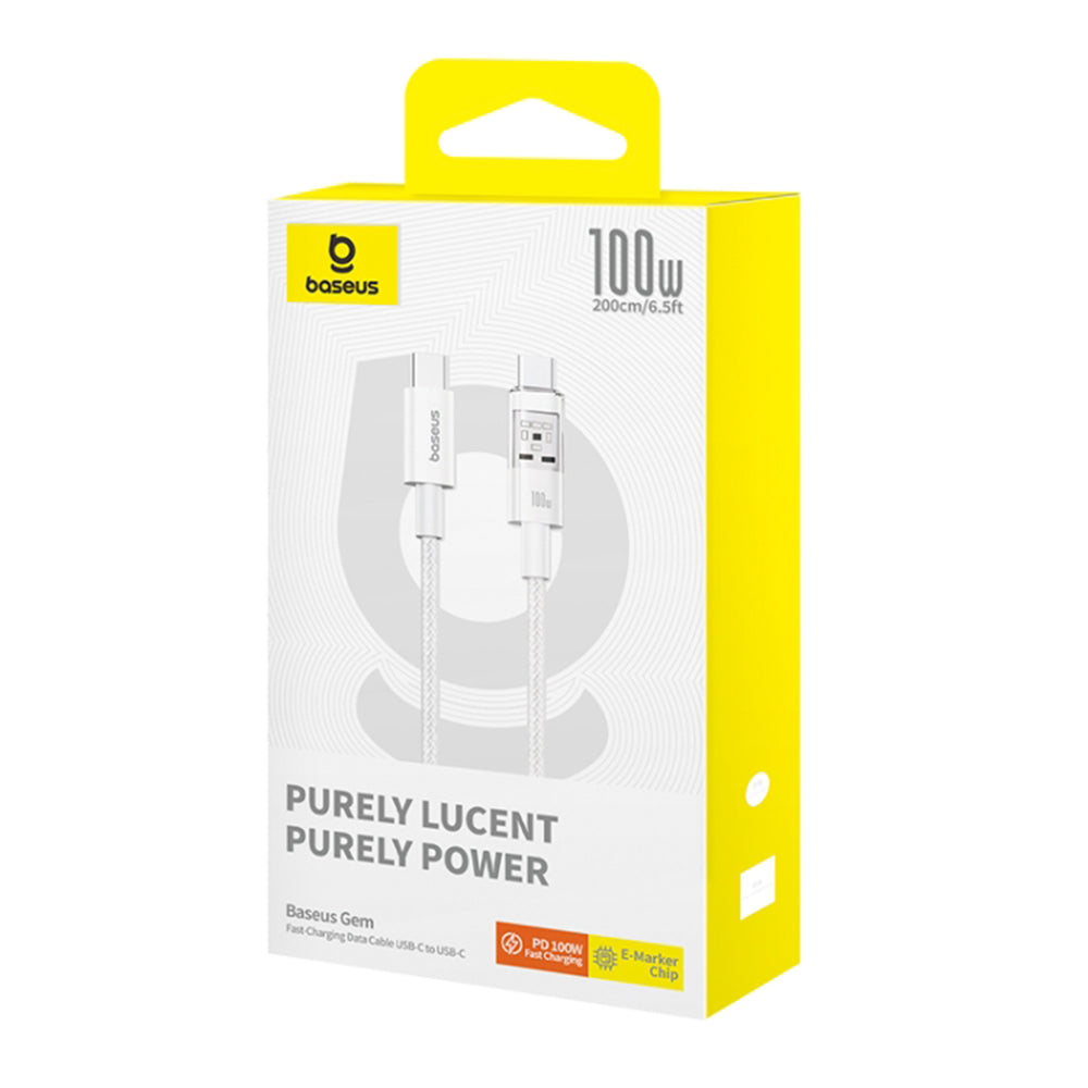 Câble de Données et de Charge USB-C - USB-C Baseus Gem, 100W, 2m, Blanc P10373000211-01