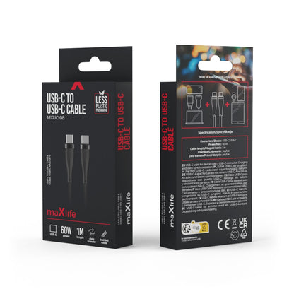 Câble de Données et de Charge USB-C - USB-C MaXlife MXUC-08, 60W, 1m, Noir