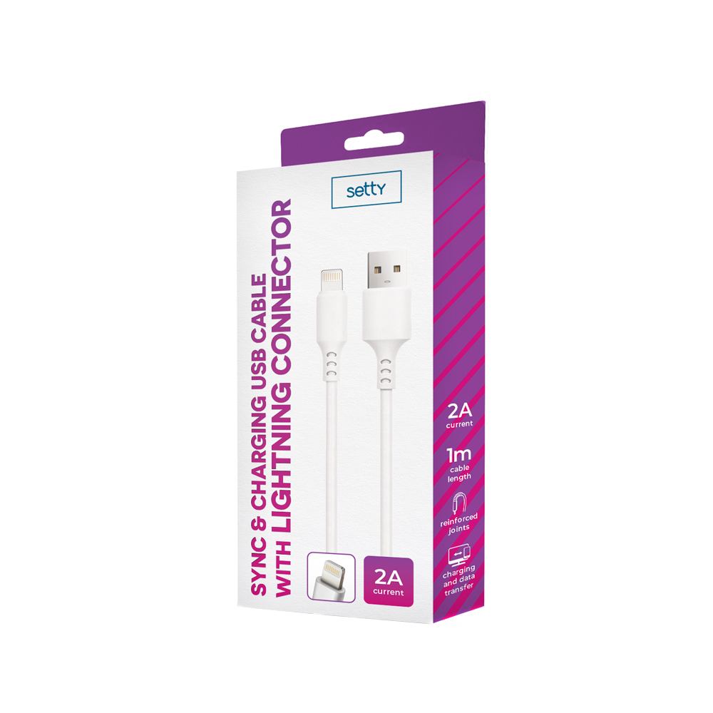 Câble de Données et de Charge USB-A - Lightning Setty, 18W, 1m, Blanc
