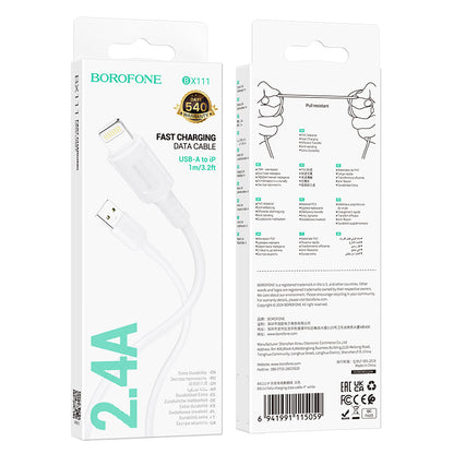 Câble de Données et de Charge USB-A - Lightning Borofone BX111 Feliz, 18W, 1m, Blanc