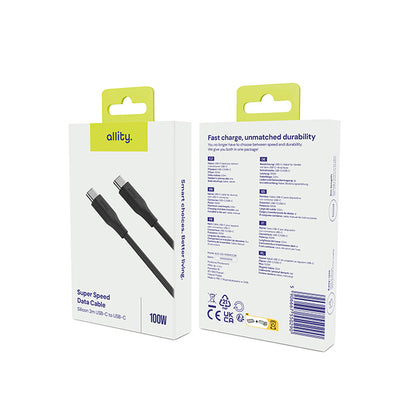 Câble de Données et de Charge USB-C - USB-C Allity. AUC-02, 100W, 2m, Noir
