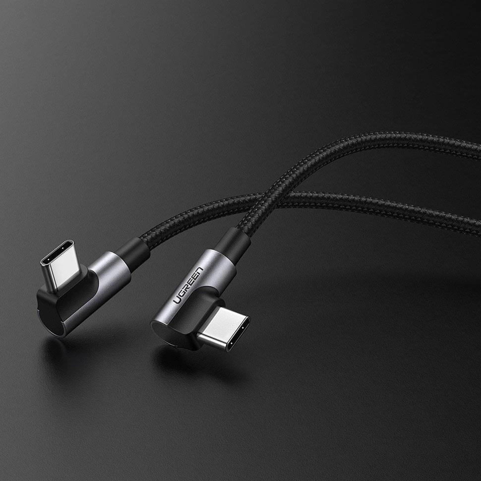 Câble de Données et de Charge USB-C - USB-C UGREEN US323 Angled, 60W, 2m, Noir