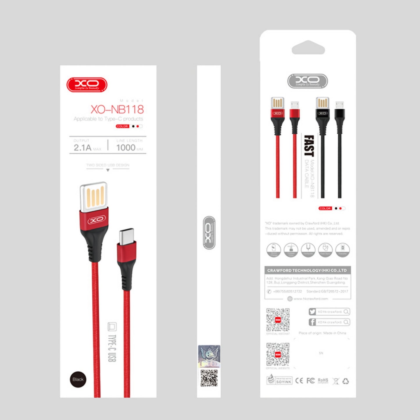 USB-A to microUSB Data and Charging Cable XO Design NB118, 18W, 1m, Red