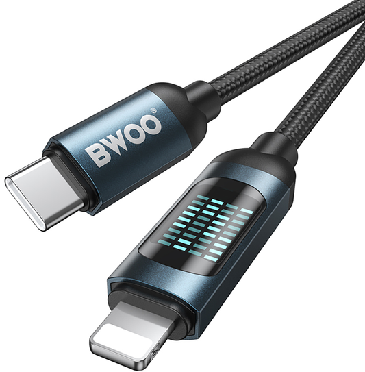 Câble de données et de charge USB-C - Lightning BWOO X305 Display, 27W, 1m, Noir