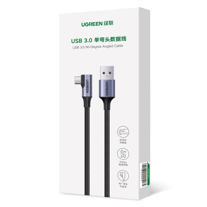 Câble de données et de charge USB-A - USB-C UGREEN US385 coudé, 60W, 1m, gris 