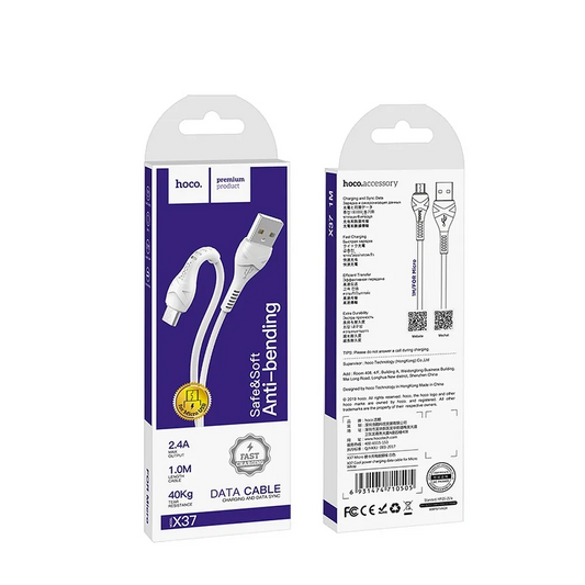 Câble de Données et de Charge USB-A - microUSB HOCO X37, 18W, 1m, Blanc