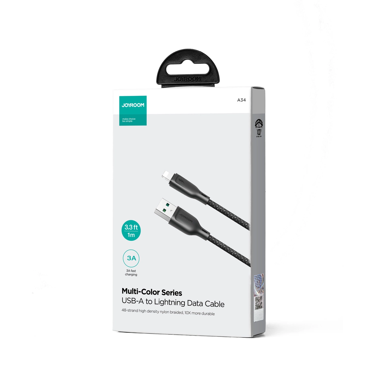 Câble de données et de charge USB-A - Lightning Joyroom S-A34, 18W, 1m, Noir