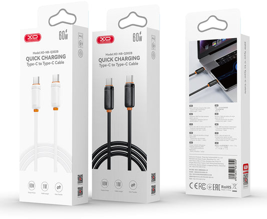 Câble de données et de charge USB-C - USB-C XO Design NB-Q302B, 60W, 1m, Blanc