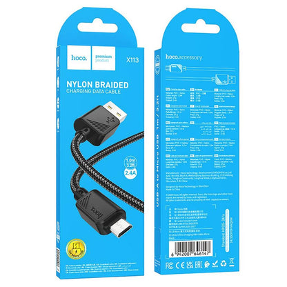 Câble de données et de charge USB-A - microUSB HOCO X113, 18W, 1m, Noir
