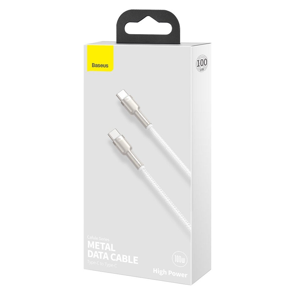 Câble de données et de charge USB-C - USB-C Baseus Cafule Metal Series, 100W, 1m, blanc CATJK-C02