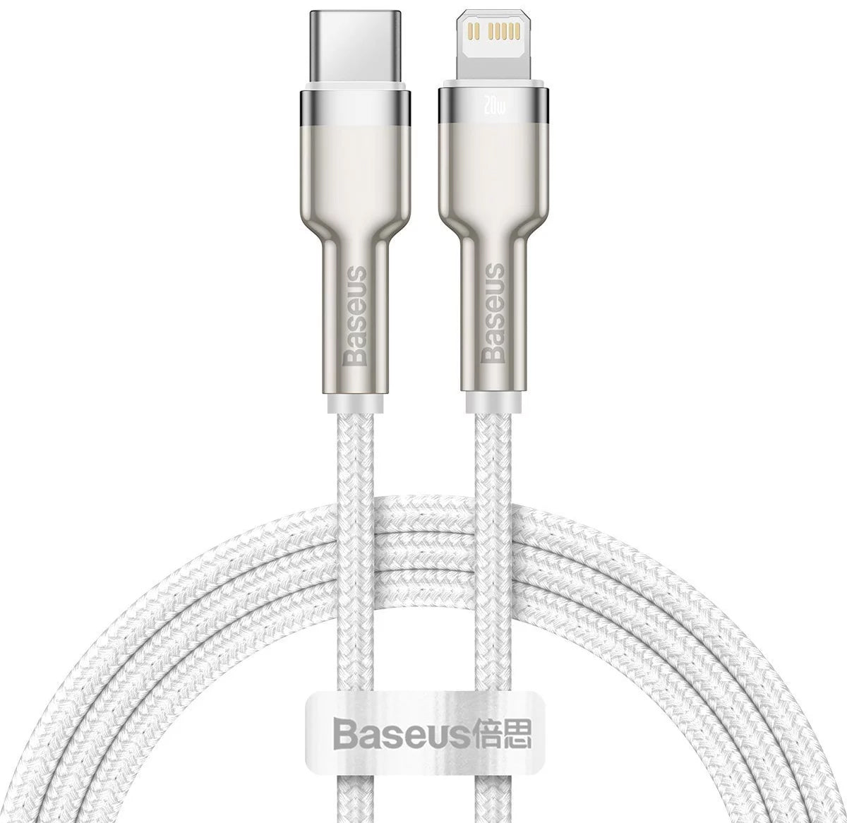 Câble de données et de charge USB-C - Lightning Baseus Cafule Metal Series, 20W, 1m, blanc CATLJK-A02