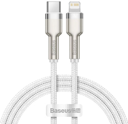 Câble de données et de charge USB-C - Lightning Baseus Cafule Metal Series, 20W, 1m, blanc CATLJK-A02