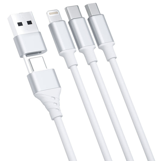 Câble de Chargement USB-A / USB-C - Lightning / microUSB / USB-C 3MK Hyper 3in1, 12W, 1.5m, Blanc