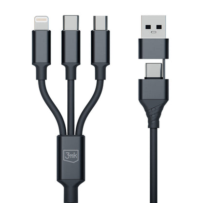 Câble de charge USB-A / USB-C - Lightning / microUSB / USB-C 3MK Hyper 3in1, 12W, 1.5m, Noir 