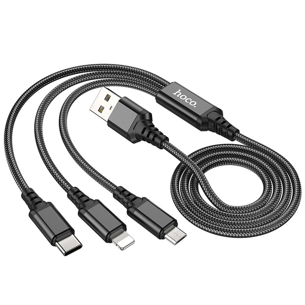 Câble de charge USB-A - Lightning / microUSB / USB-C HOCO X76 3en1, 18W, 1m, Noir
