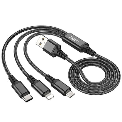 Câble de charge USB-A - Lightning / microUSB / USB-C HOCO X76 3en1, 18W, 1m, Noir