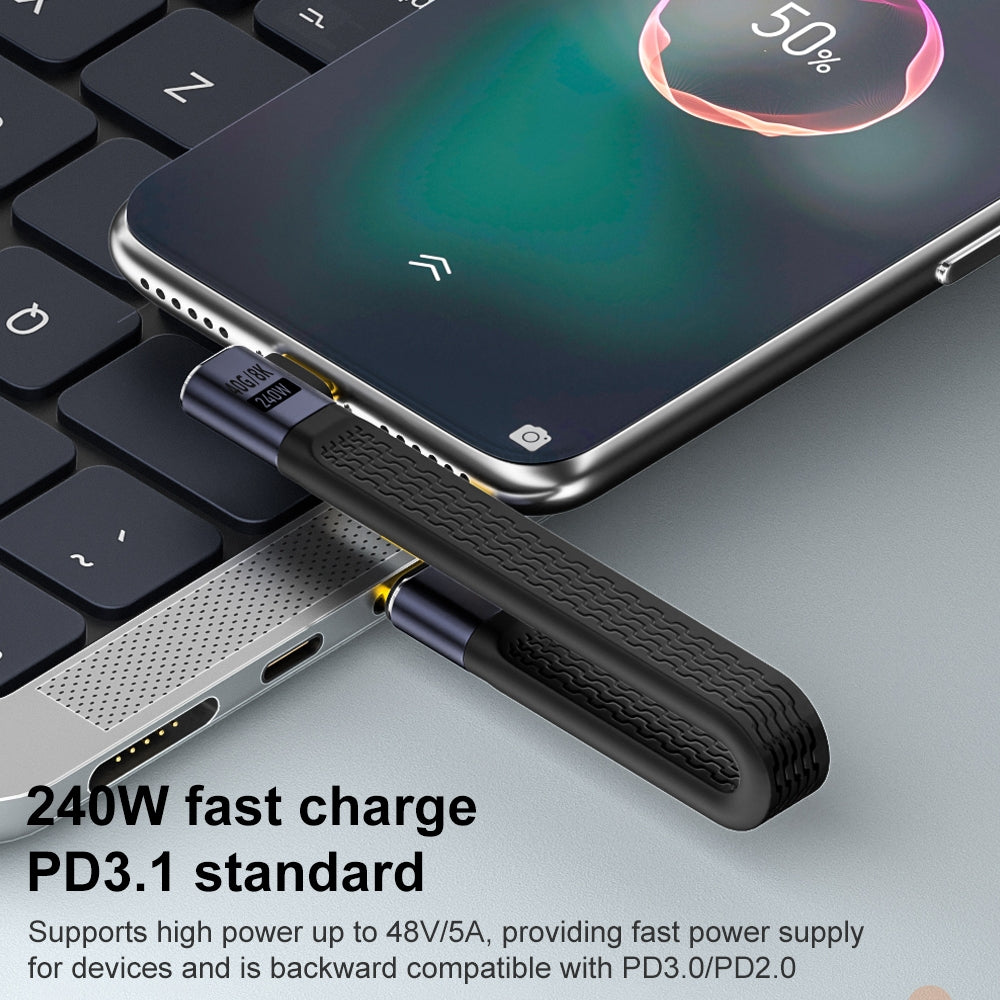 Câble de Données et de Charge USB-C - USB-C OEM Angled 8K Vidéo, 240W, 0.15m, Noir