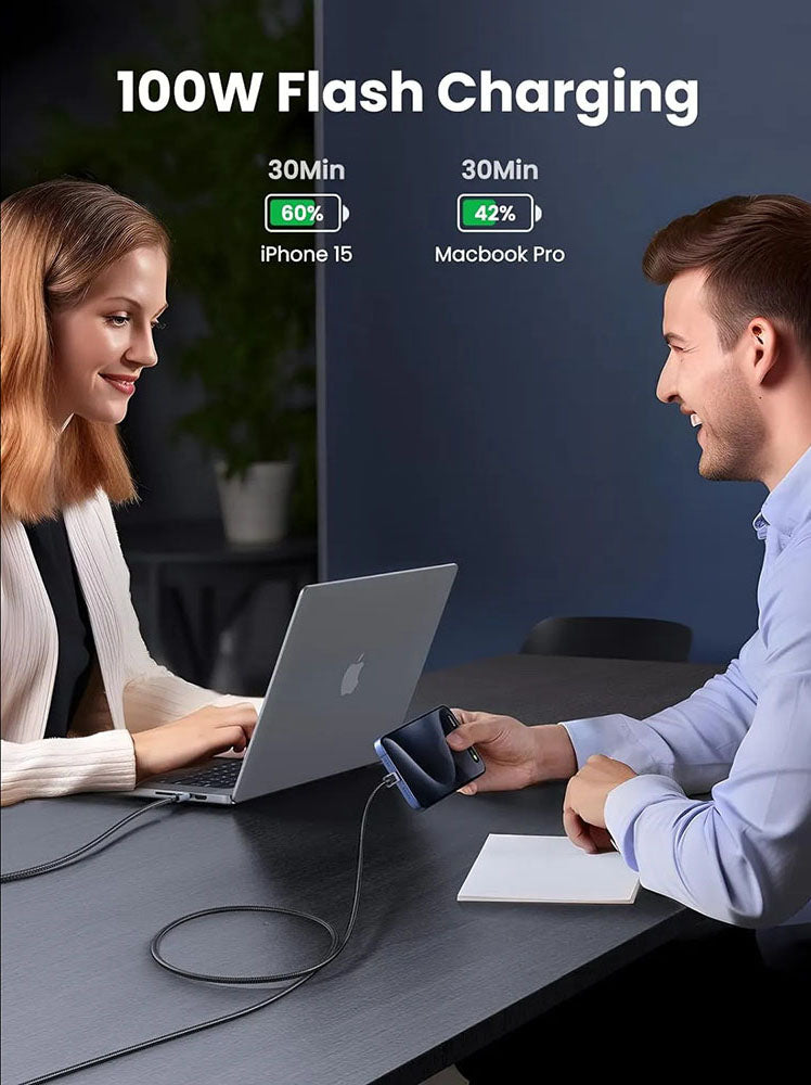 Câble de Données et de Charge USB-C - USB-C UGREEN L512, 100W, 0.5m, Gris