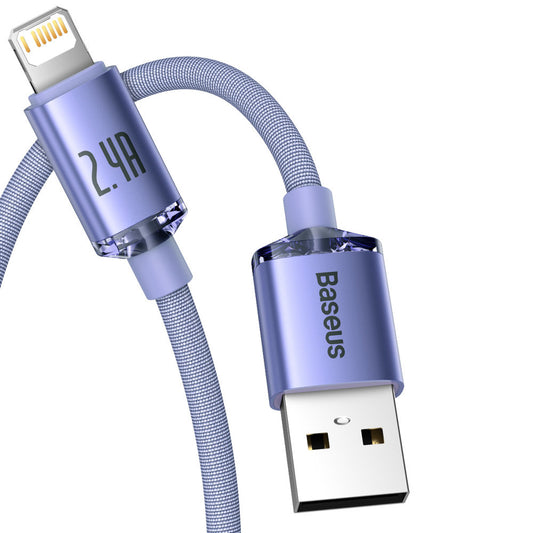 Câble de Données et de Charge USB-A - Lightning Baseus Crystal Shine Series, 18W, 2m, Mauve CAJY000105