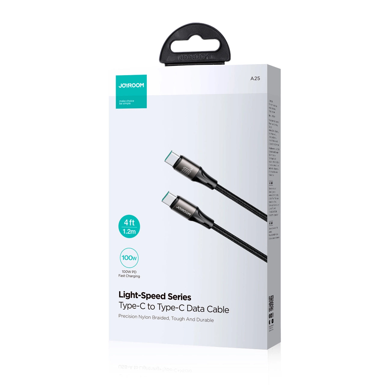 Câble de Données et de Charge USB-C - USB-C Joyroom S-A25 Light-Speed, 100W, 1.2m, Noir