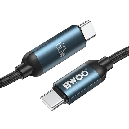 Câble de données et de charge USB-C - USB-C BWOO BO-X304 Led, 60W, 1m, Noir