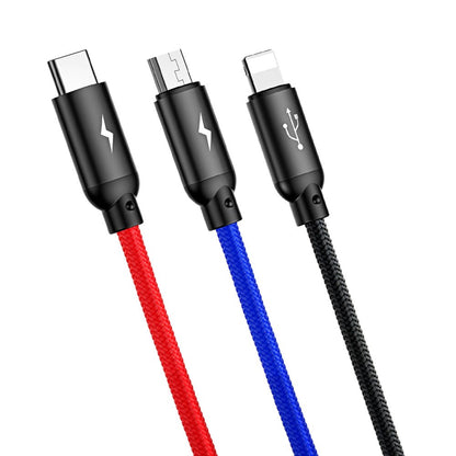 Câble de Chargement USB-A - Lightning / microUSB / USB-C Baseus Colors 3in1, 20W, 1.2m, Noir CAMLT-BSY01