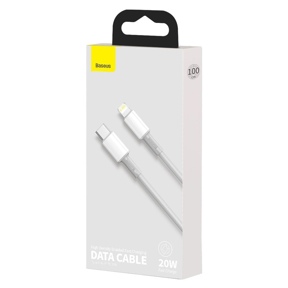 Câble de données et de charge USB-C - Lightning Baseus tressé haute densité, 20W, 2m, blanc CATLGD-A02