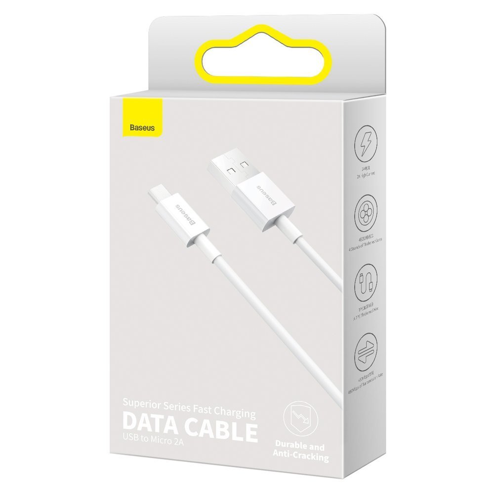Câble de Données et de Charge USB-A - microUSB Baseus Superior Series, 18W, 2m, Blanc CAMYS-A02