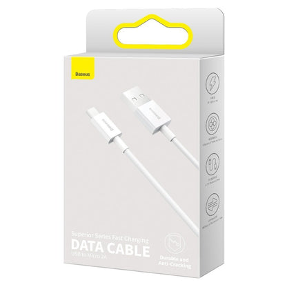 Câble de Données et de Charge USB-A - microUSB Baseus Superior Series, 18W, 2m, Blanc CAMYS-A02