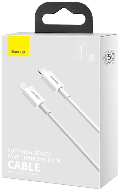 Câble de données et de charge USB-C - Lightning Baseus Superior Series, 20W, 1,5m, blanc CATLYS-B02 