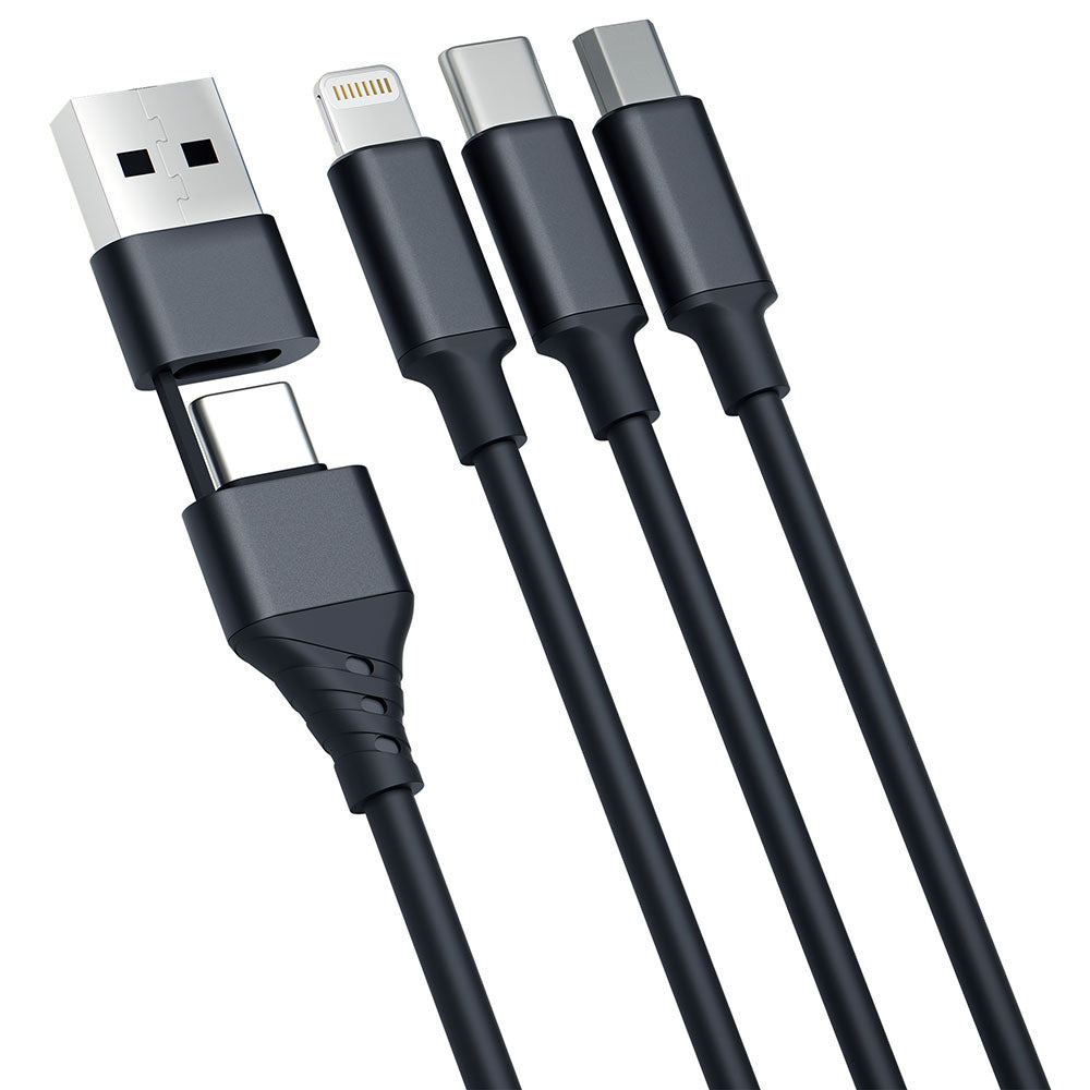 Câble de charge USB-A / USB-C - Lightning / microUSB / USB-C 3MK Hyper 3in1, 12W, 1.5m, Noir 