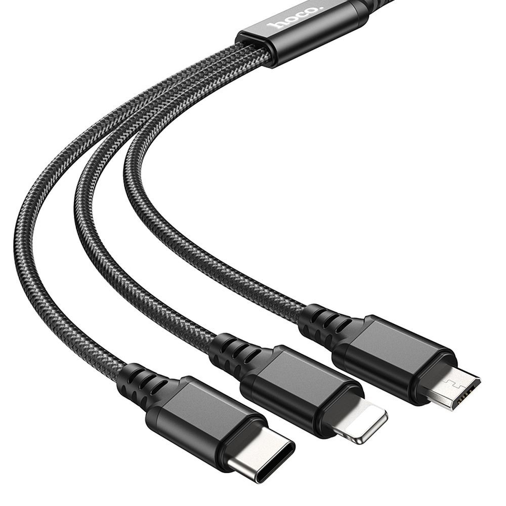 Câble de charge USB-A - Lightning / microUSB / USB-C HOCO X76 3en1, 18W, 1m, Noir