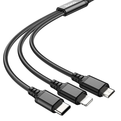 Câble de charge USB-A - Lightning / microUSB / USB-C HOCO X76 3en1, 18W, 1m, Noir