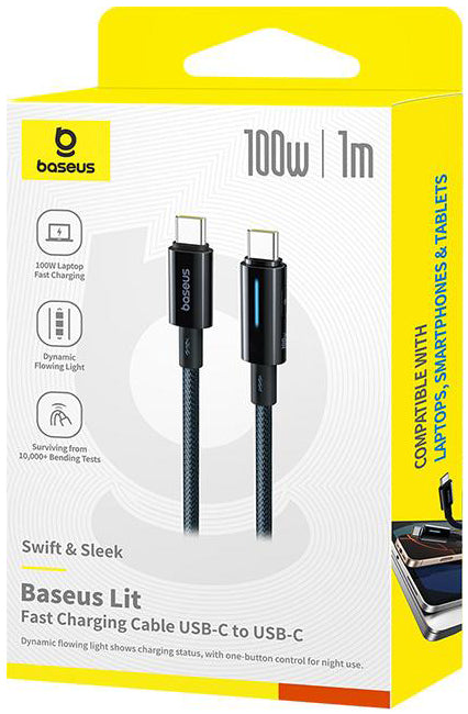 Câble de Données et de Charge USB-C - USB-C Baseus Lit Button Control, 100W, 2m, Noir P10379000121-01