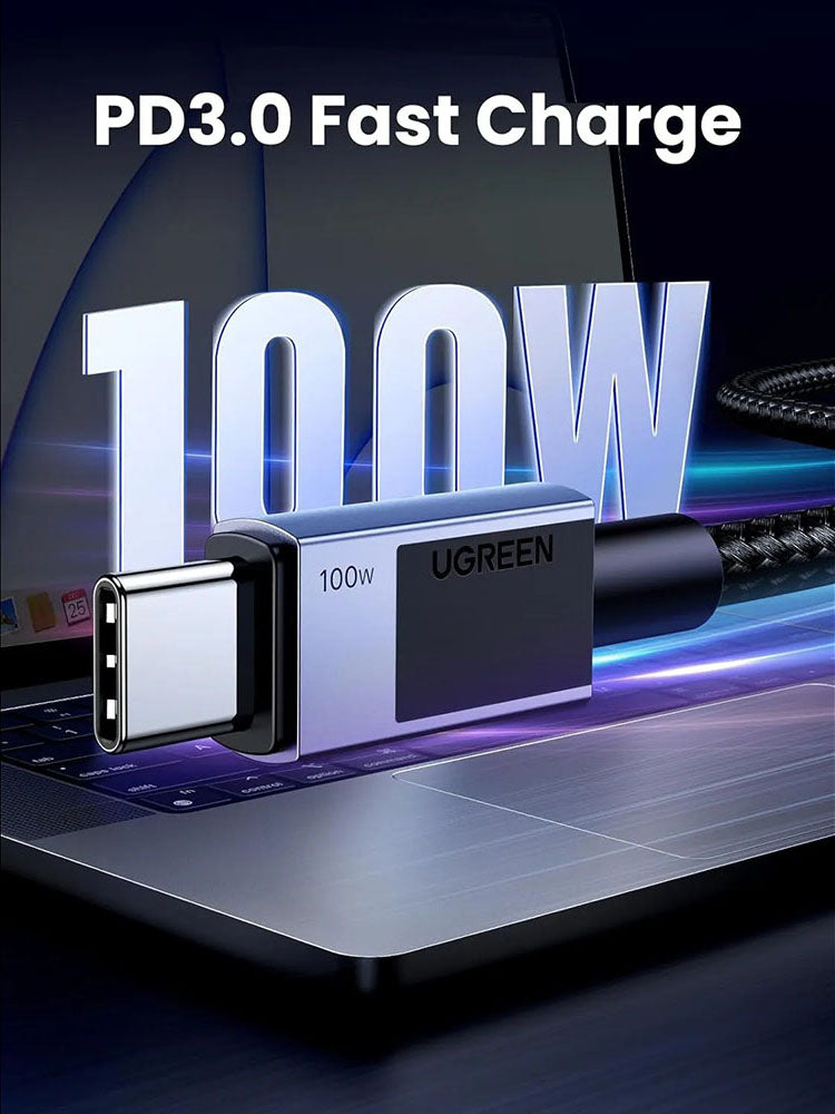 Câble de Données et de Charge USB-C - USB-C UGREEN L512, 100W, 0.5m, Gris