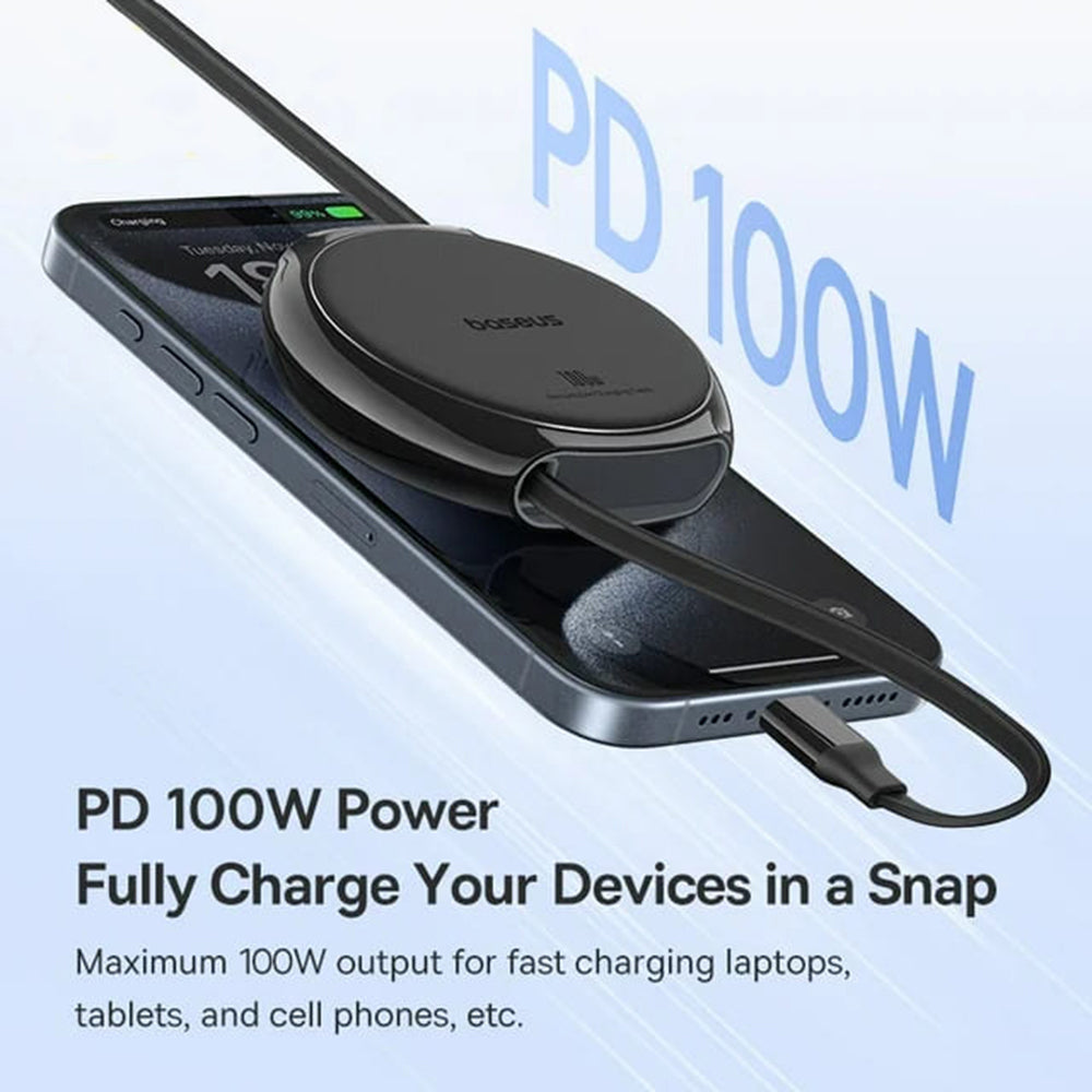 Câble de Données et de Charge USB-C - USB-C Baseus Pathfinder Rétractable, 100W, 1m, Noir P10368400111-00