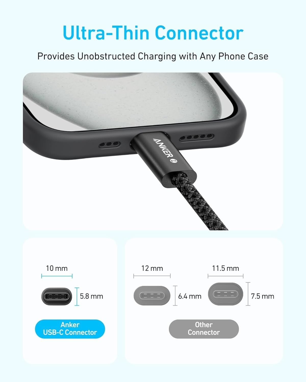 Câble de Données et de Charge USB-C - USB-C Anker Zolo, 240W, 1.8m, Noir A8060H12