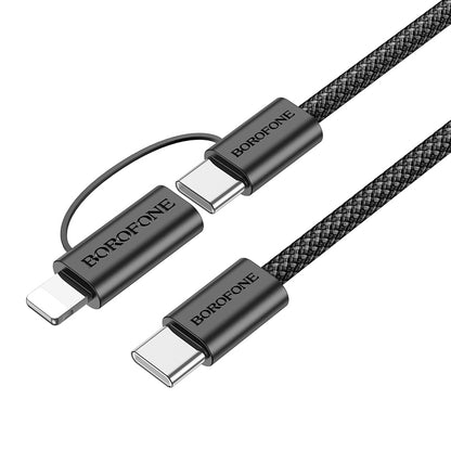 Câble de Données et de Charge USB-C - Lightning / USB-C Borofone BX104 Primo 2in1, 60W, 1m, Noir