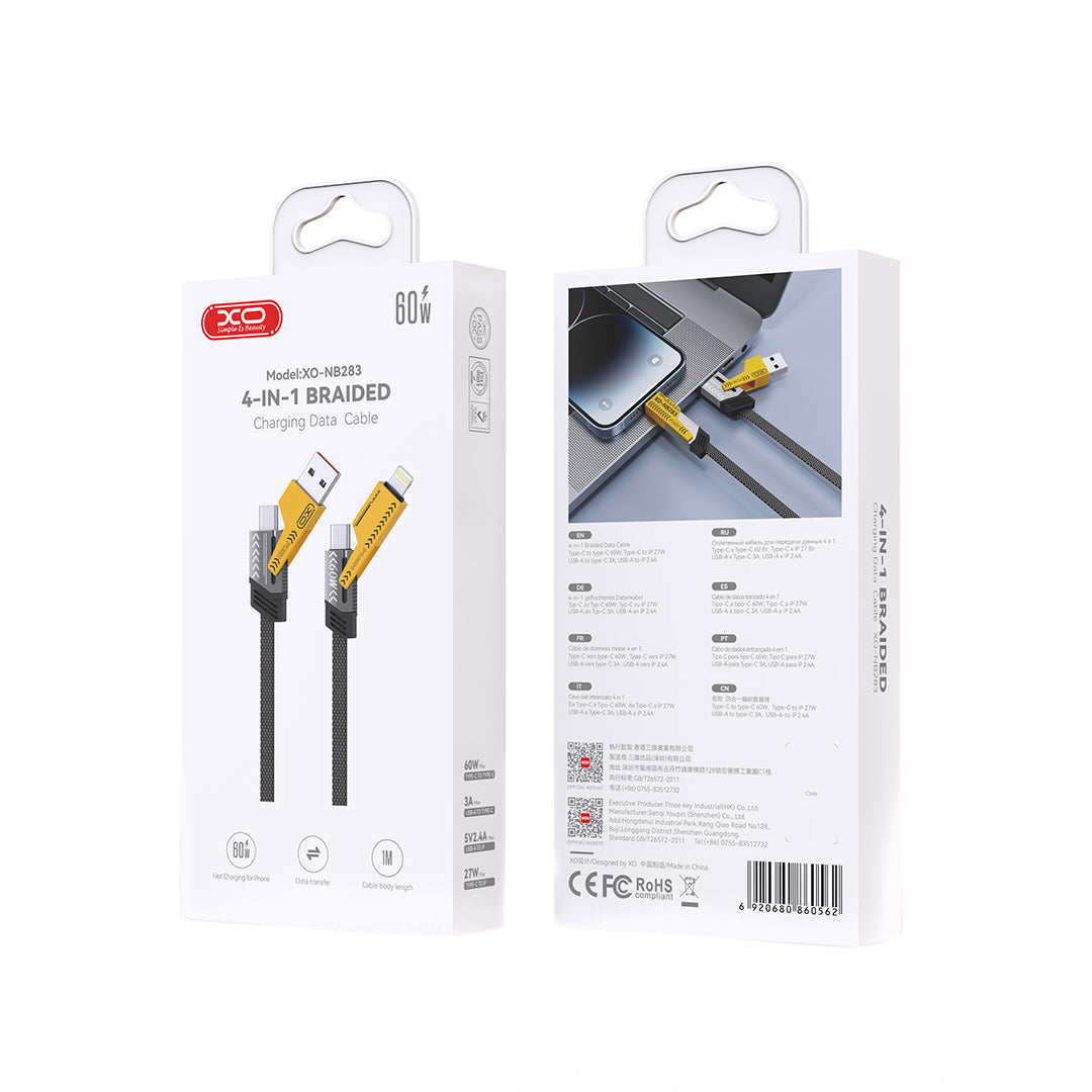 Câble de Données et de Charge USB-A / USB-C - Lightning / USB-C XO Design NB283, 60W, 1m, Gris