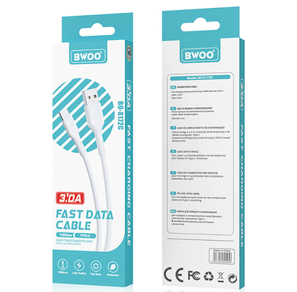 Câble de Données et de Charge USB-A - USB-C BWOO X172C, 60W, 1m, Blanc