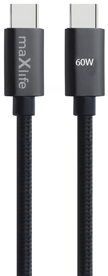 Câble de données et de charge USB-C - USB-C MaXlife MXUC-12, 60W, 2m, Noir