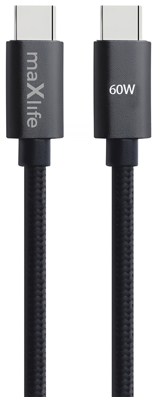 Câble de données et de charge USB-C - USB-C MaXlife MXUC-12, 60W, 2m, Noir