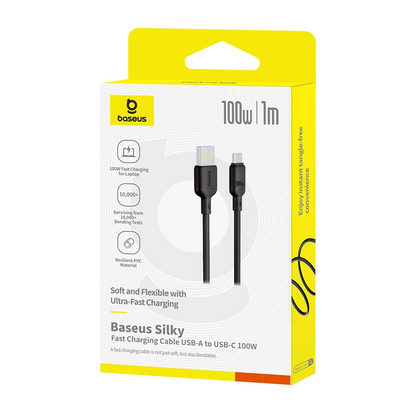 Câble de Données et de Charge USB-A - USB-C Baseus Silky, 100W, 1m, Noir P10377703113-00